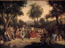 Jarabe Tapatio traditional dance of courtship, oil by Manuel J. Serrano