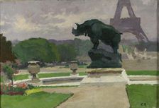 Jardin du Trocadéro avec le Rhinocéros de Jacquemart, 1922. Creator: Jules Ernest Renoux