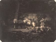 Jardin zoologique de Bruxelles; Les trois jumeaux fils de Mr. Lebens et toute la famille, 1854-56. Creator: Louis-Pierre-Théophile Dubois de Nehaut