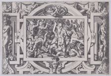 Jason Throws a Rock at the Giants (Cette moisson va son semeur chercher a fer tranchant......, 1563. Creator: Rene Boyvin