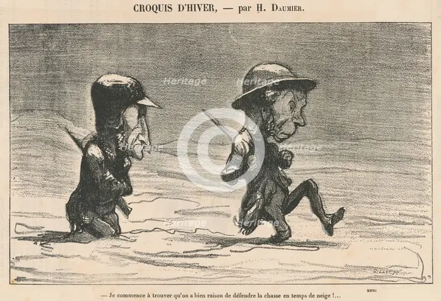 Je commence à trouver qu'on a bien raison de défendre la chasse en temps de neige!..., 19th century. Creator: Honore Daumier.