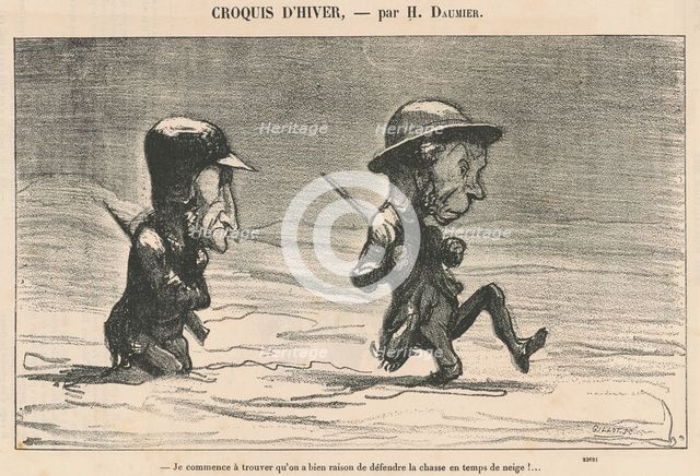 Je commence à trouver qu'on a bien raison de défendre la chasse en temps de neige!..., 19th century. Creator: Honore Daumier.