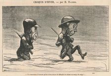 Je commence à trouver qu'on a bien raison de défendre la chasse en temps de neige!..., 19th century. Creator: Honore Daumier