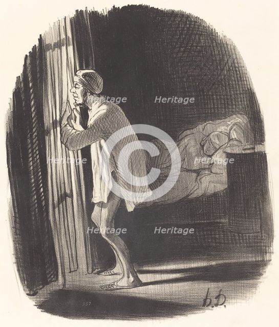 - Je crois que j'ai entendu chanter un hibou... qu'est-ce que ça peut bien m'annoncer?.., 1847. Creator: Honore Daumier.