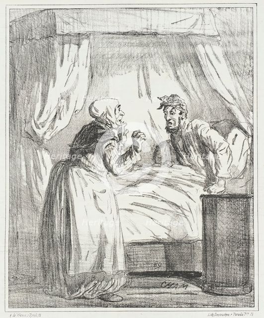 Je me sens malade! Allez chercher le médecin! -Oh monsieur! Je m'en garderais bien..., 1867. Creator: Cham.
