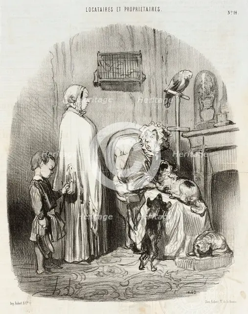 Je ne loue pas aux gens qui ont des enfants!..., 1847. Creator: Honore Daumier.