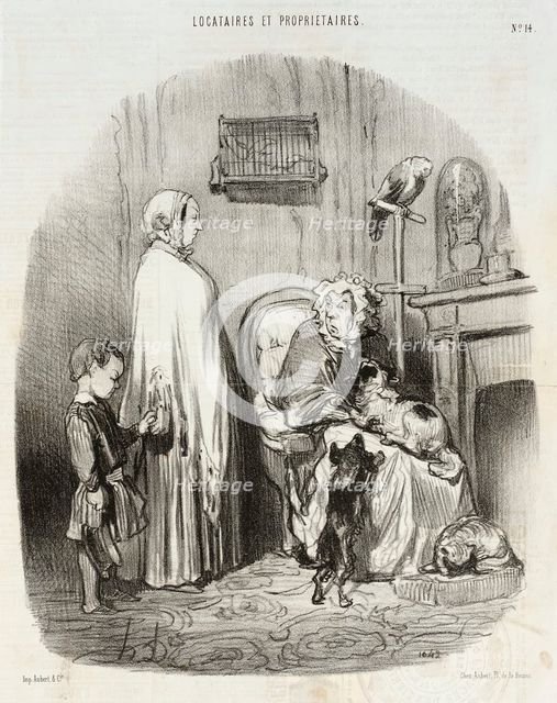Je ne loue pas aux gens qui ont des enfants!..., 1847. Creator: Honore Daumier.