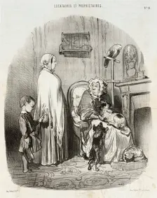 Je ne loue pas aux gens qui ont des enfants!..., 1847. Creator: Honore Daumier