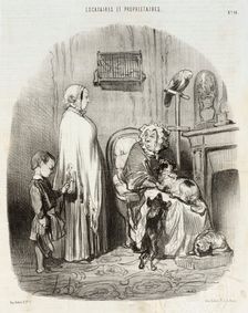 Je ne loue pas aux gens qui ont des enfants!..., 1847. Creator: Honore Daumier