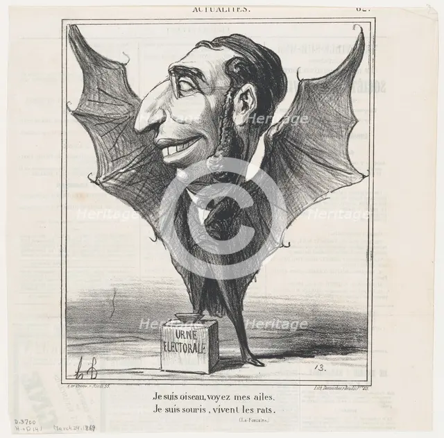 Je suis oiseau, voyez mes ailes, 1869.  Creator: Honore Daumier.