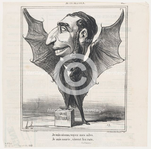 Je suis oiseau, voyez mes ailes, 1869.  Creator: Honore Daumier.