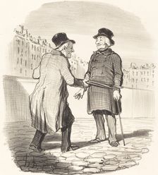 - Je vous arrête, mauvais sujet .... je parie que vous allez faire votre cour aux dames!.., 1852. Creator: Honore Daumier