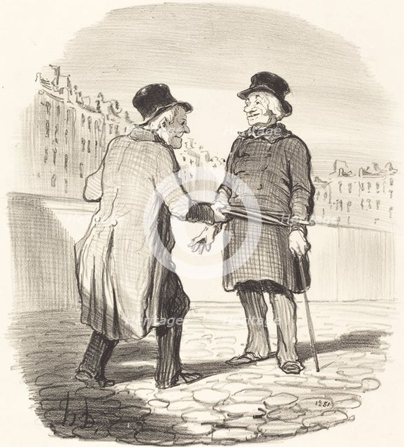 - Je vous arrête, mauvais sujet .... je parie que vous allez faire votre cour aux dames!.., 1852. Creator: Honore Daumier.