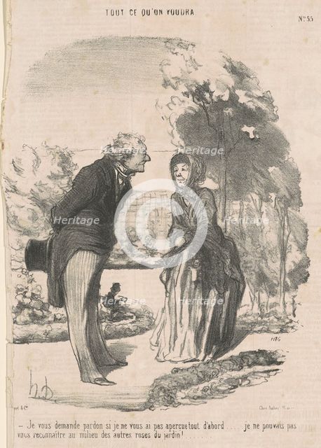 Je vous demande pardon si je ne vous ai pas apercue ..., 19th century. Creator: Honore Daumier.