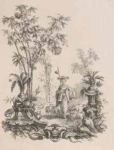 Jeune Chinoise marchant, entourée de ses moutons, ca.1740-50. Creator: Francois-Antoine Aveline