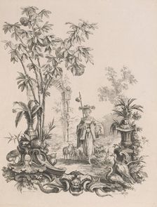 Jeune Chinoise marchant, entourée de ses moutons, ca.1740-50. Creator: Francois-Antoine Aveline