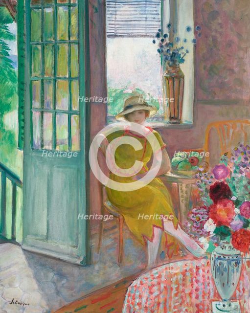 Jeune femme dans un intérieur fleuri, 1920-1923. Creator: Lebasque, Henri (1865-1937).
