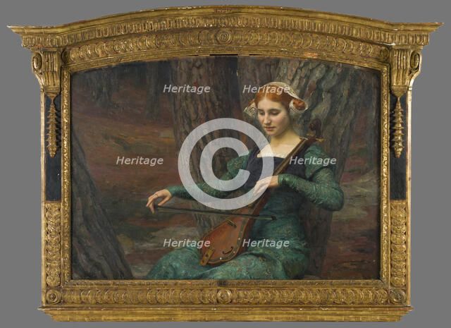 Jeune femme jouant de la mandore ou Solitude, 1910. Creator: Edgard Maxence.