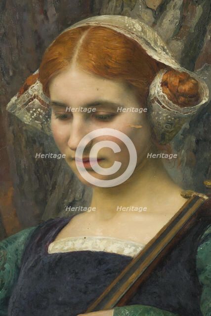 Jeune femme jouant de la mandore ou Solitude, 1910. Creator: Edgard Maxence.