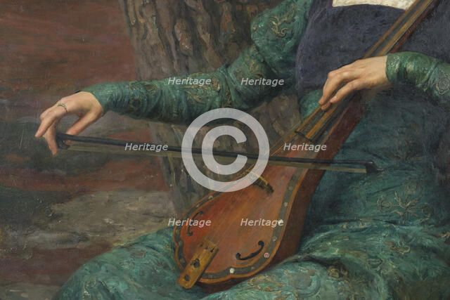 Jeune femme jouant de la mandore ou Solitude, 1910. Creator: Edgard Maxence.