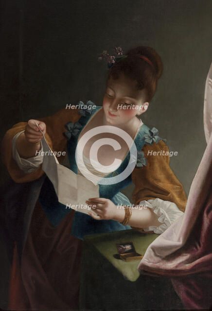 Jeune femme lisant une lettre, d'après Raoux. Creator: Unknown.