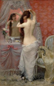 Jeune femme nue se coiffant dans un intérieur, 1887. Creator: Rixens, Jean André (1846-1925)
