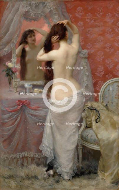 Jeune femme nue se coiffant dans un intérieur, 1887. Creator: Rixens, Jean André (1846-1925).