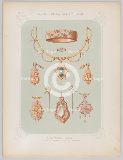 Jewelry Designs in Gold and Rose Gold, 1879. Creator: Jean François Barousse.