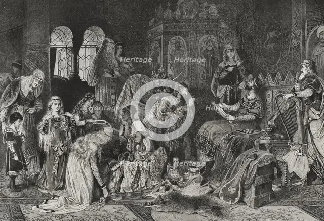 Jewish merchant showing his jewellery to the Prince of Thuringia at Wartburg Castle, 1878. Creator: Unknown.