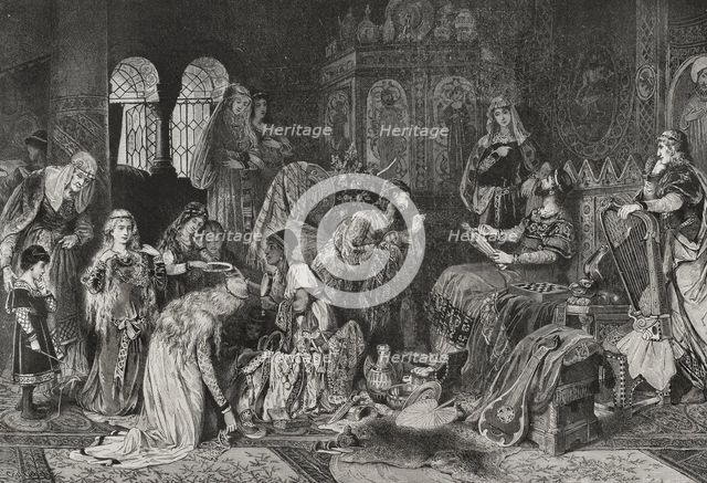 Jewish merchant showing his jewellery to the Prince of Thuringia at Wartburg Castle, 1878. Creator: Unknown.