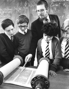 Jewish boys reading the Torah, Britain, 1985. Creator: Unknown