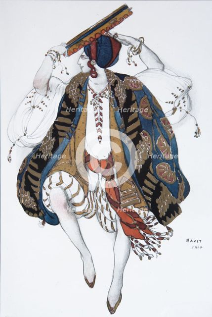 Jewish Dance. Costume design for the ballet Cléopatre, 1910. Artist: Bakst, Léon (1866-1924)