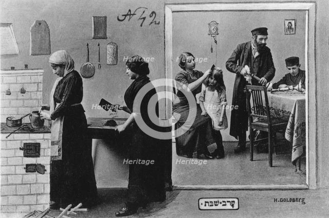 Jewish family preparing for Shabbas, Poland, early 20th century. Creator: Unknown.