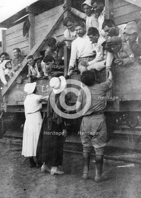 Jewish Legion volunteers bid farewell to relatives and friends, World War I, 1915-1918. Creator: Unknown.