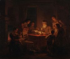 Jewish Rabbi Reading the Bible to His Family, 1816. Creator: Alexander Lauréus