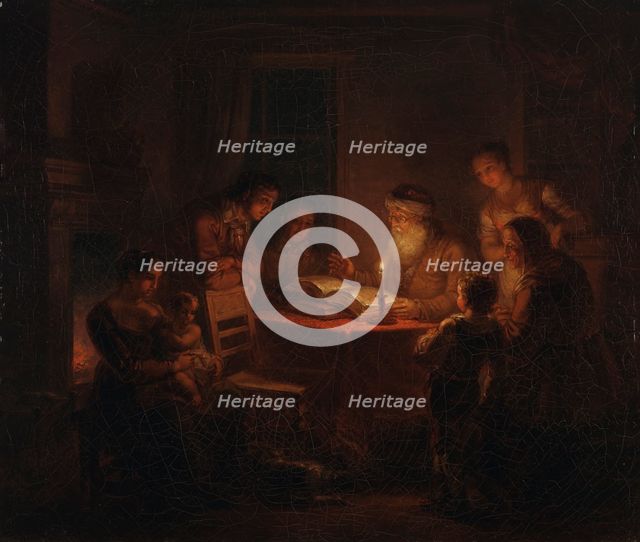 Jewish Rabbi Reading the Bible to His Family, 1816. Creator: Alexander Lauréus.