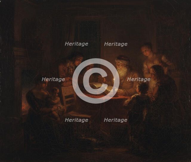 Jewish Rabbi Reading the Bible to His Family, 1816. Creator: Alexander Lauréus.