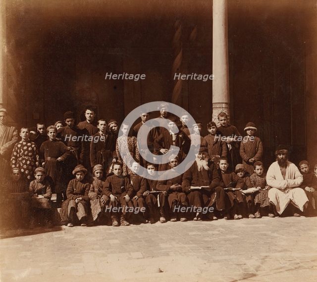 Jewish school children with a teacher, Samarkand, between 1905 and 1915. Creator: Sergey Mikhaylovich Prokudin-Gorsky.