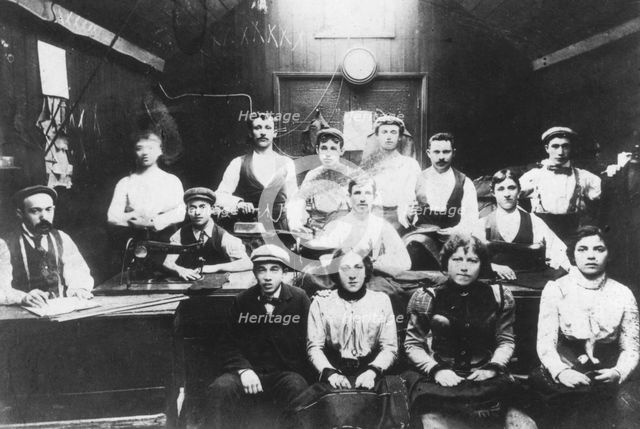 Jewish tailoring workshop in London's East End, c1910. Creator: Unknown.