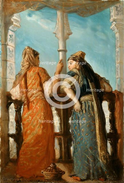 Jewish Women at the Balcony, Algiers, 1849. Creator: Chassériau, Théodore (1819-1856).