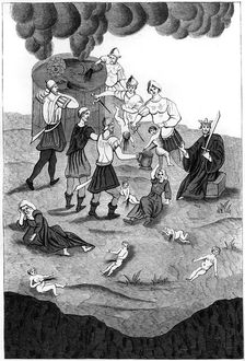 Jews taking the blood from christian children for their mystic rites, 1849. Artist: A Bisson