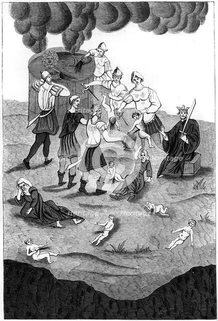 Jews taking the blood from christian children for their mystic rites, 1849. Artist: A Bisson