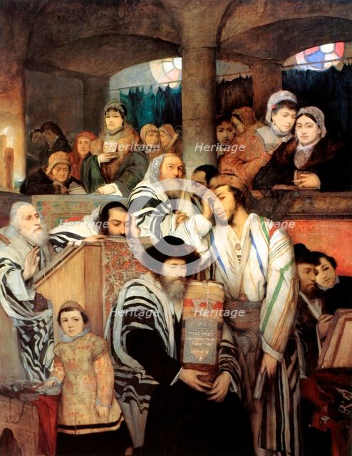 'Jews praying in the Synagogue on Yom Kippur', 1878.  Artist: Maurycy Gottlieb