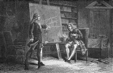 Jean and Jacques Bernoulli working on geometrical problems, 18th century, (1874). Creator: Unknown