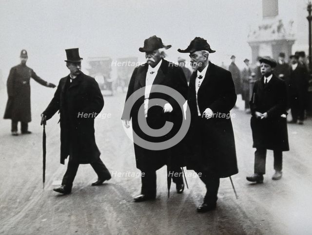 Jean Baptiste Auguste Chauveau and Gabriel Lippmann at the funeral of Joseph Lister, 1912. Creator: Topical Press Agency.