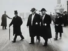 Jean Baptiste Auguste Chauveau and Gabriel Lippmann at the funeral of Joseph Lister, 1912. Creator: Topical Press Agency
