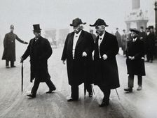 Jean Baptiste Auguste Chauveau and Gabriel Lippmann at the funeral of Joseph Lister, 1912. Creator: Topical Press Agency