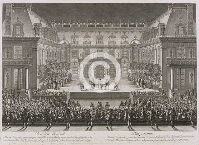 Jean-Baptiste Lully's opera Alceste being performed in the marble courtyard at the Palace of Versail Artist: Le Pautre, Jean (1618-1682)