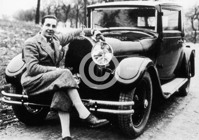 Jean Bugatti pictured with a Bugatti car, 1930s. Artist: Unknown