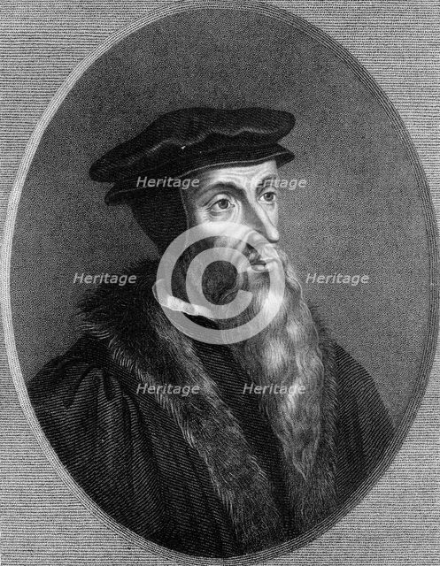 Jean Calvin, 16th century French theologian, (1836).Artist: Thomas Woolnoth